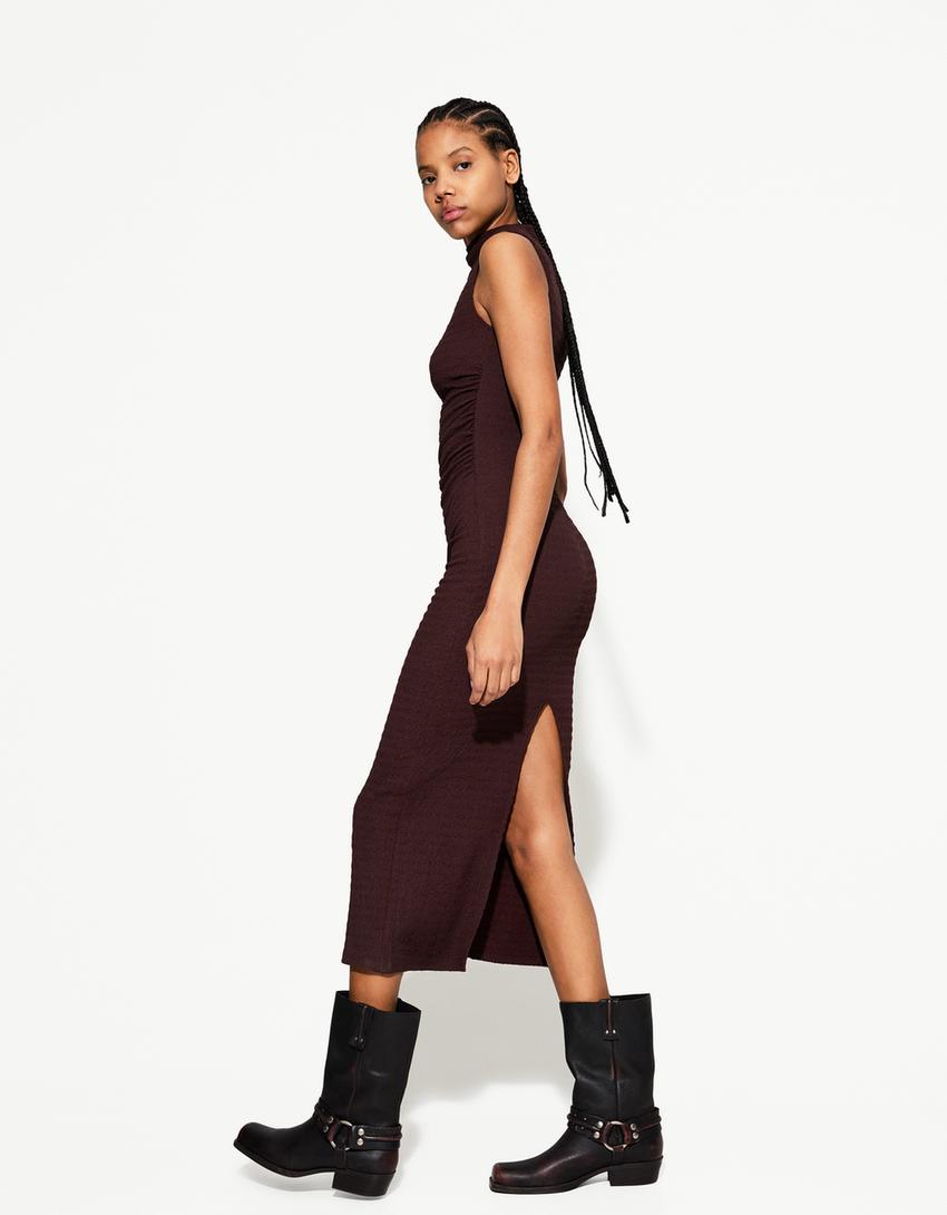 TEXTURED MIDI DRESS