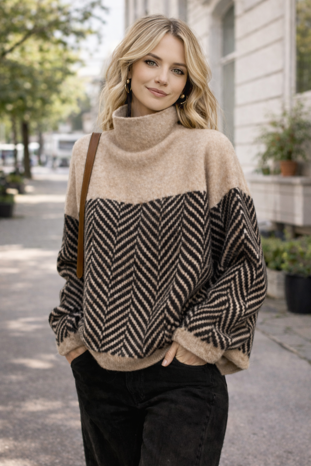 SERENYA | HERRINGBONE KNIT PULLOVER
