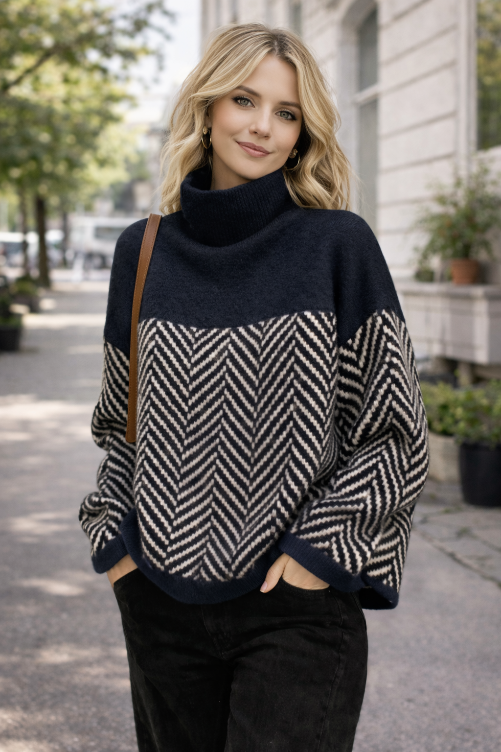 SERENYA | HERRINGBONE KNIT PULLOVER